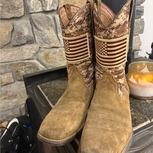 Ariat Tan and Brown Cowboy Boots with American Flags
